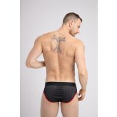 Maskulo Printed Mesh Brief in Black/Red