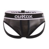 Outtox Backless Brief in Black with White Accents