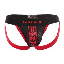 Maskulo Bedrucktes Mesh-Jockstrap in Rot/Schwarz