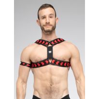 Maskulo Skulla X-Style Bulldog Harness in Black/Red