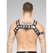 Maskulo Skulla X-Style Bulldog Harness in Schwarz/Weiß