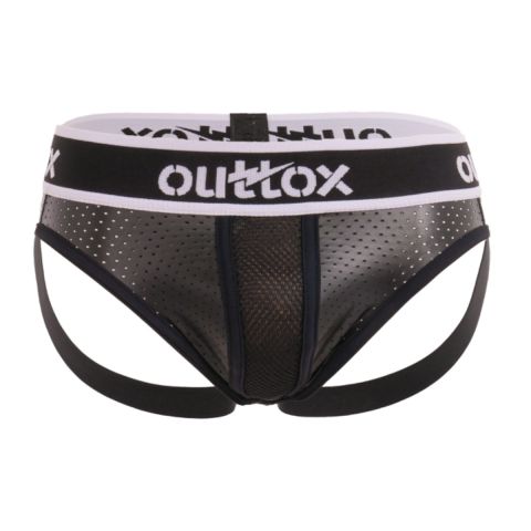 Outtox Backless Brief in Schwarz mit Weißen Akzenten