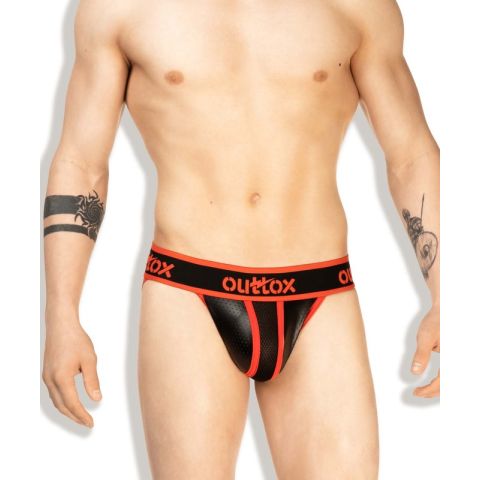 Outtox Fetish Jockstrap in Zwart met Rode Accenten.