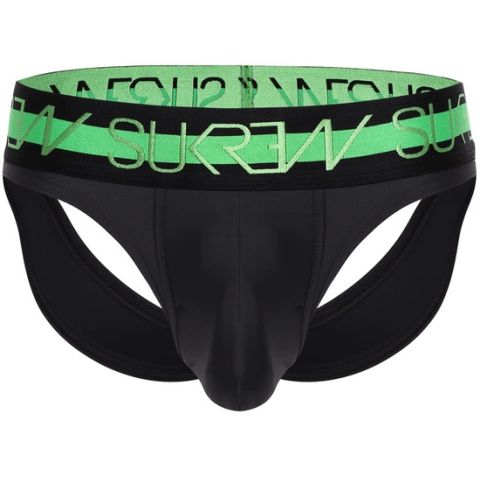 Sukrew V-Thong in Black with Neon Highlights